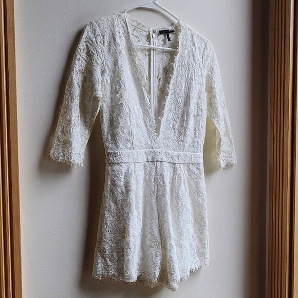 bobi Black Cream Lace Deep V-Neck Romper Set Size XS - Picture 3 of 16